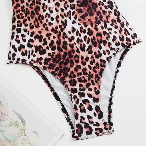 Vista 5 de CYee Traje de baño sexy de leopardo para mujer, con control de abdomen, traje de baño de una pieza, sin espalda