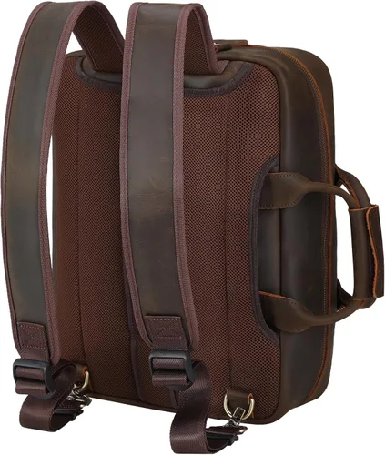 Vista 2 de TIDING Mochila convertible de cuero para hombre de 15.6 pulgadas, maletín para portátil, bolsa de mensajero, mochila de viaje de negocios