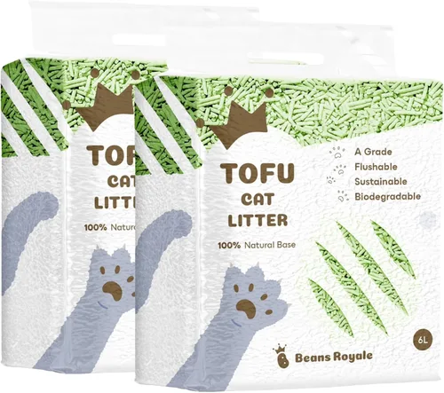 Vista 12 de Paquete de 2 arenas de tofu para gatos (6 L x 2), arena aglutinante para gatos, desechable, fibra de guisante, sin polvo, control de olor, bajo