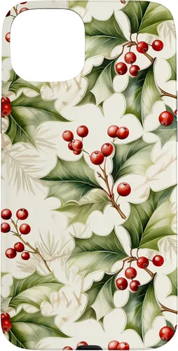 Vista 9 de Lindo diseño de bayas de acebo y hojas de Navidad para el caso de Navidad para iPhone 16