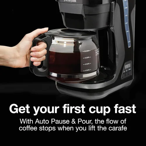Vista 8 de Proctor Silex FrontFill - Cafetera de goteo, digital y programable, jarra de vidrio de 12 tazas, color negro y plateado (43685PS) Jarra de vidrio