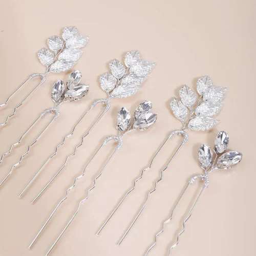 Vista 2 de Xerling Horquillas de hojas plateadas para peinados de boda, accesorios para el cabello para novias, pieza de pelo de novia vintage para mujeres