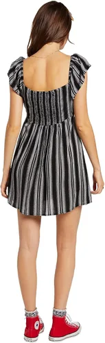 Vista 2 de Volcom Women's Sunrise Show Short Sleeve Button Front Dress Black White