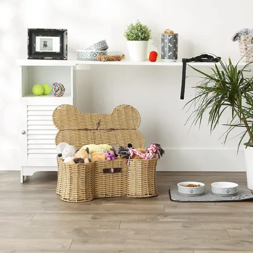 Vista 4 de Bone Dry Pet Storage Collection - Cesta de juguetes, tamaño mediano, 21 x 13 x 8 pulgadas, mimbre de plástico beige