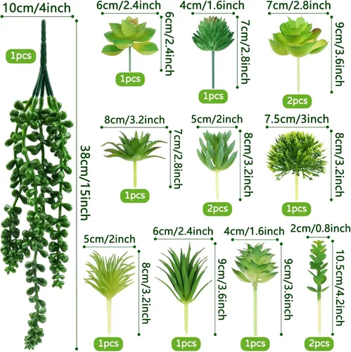 Vista 2 de QUOZUO Plantas suculentas artificiales, 14 plantas suculentas verdes, mini suculentas falsas para manualidades, hogar, jardín, oficina, fiesta