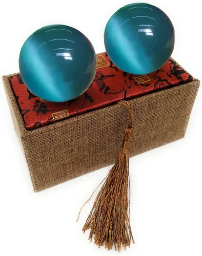 Vista 6 de Bolas artificiales de cristal Baoding de ojo de tigre de gato verde de 2 pulgadas, bolas de terapia de manos, bolas de estrés para aliviar