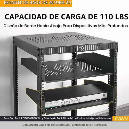 Vista 5 de RIVECO Estante de rack ventilado de 2U de 14" para gabinete de red