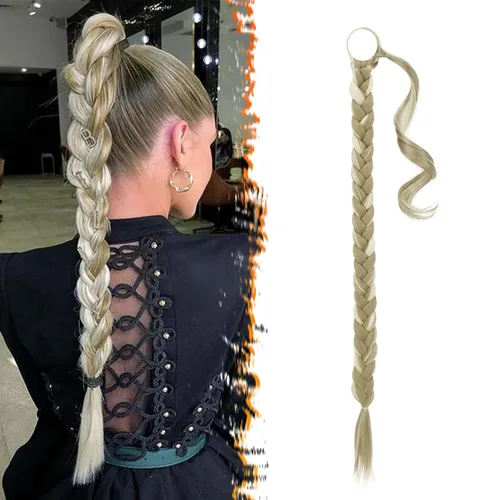 Vista 22 de Barsdar Extensión de 26 Pulgadas de Cola de Caballo Trenzada Larga con Banda Elástica - Extensiones de Cabello en Cola de Caballo Recta y Elegante