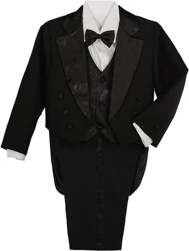 Vista 9 de Lito Angels Traje clásico de esmoquin con colas para niños de 5 piezas Negro (Cummerbund)