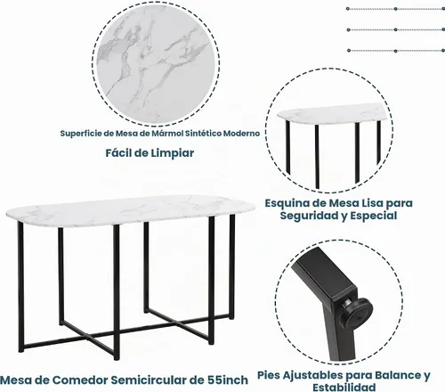 Vista 3 de CITYLIGHT Juego de mesa de comedor de 7 piezas con marco de metal y escritorio de mármol sintético, juego de mesa de cocina con silla triangular