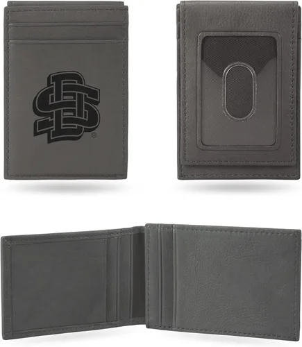 Vista 100 de Rico Industries NCAA - Cartera de bolsillo frontal grabada con láser gris, compacta, cómoda, delgada