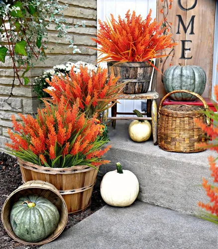 Vista 3 de RECUTMS 12Pcs Fake Fall Flower Outside Orange Artificial Plant UV Resistant Naranja