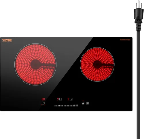 Vista 13 de VEVOR - Estufa eléctrica integrada, encimera de 12 pulgadas con 2 quemadores, cocina radiante de vidrio de 240 V con control táctil de sensor