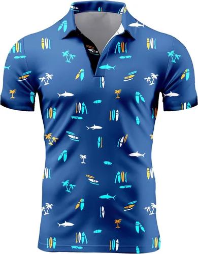 Vista 131 de Camisa de golf de los años 80 para hombre, ajuste seco, manga corta, estampada, divertidas, camisas de golf de los años 90 para hombre