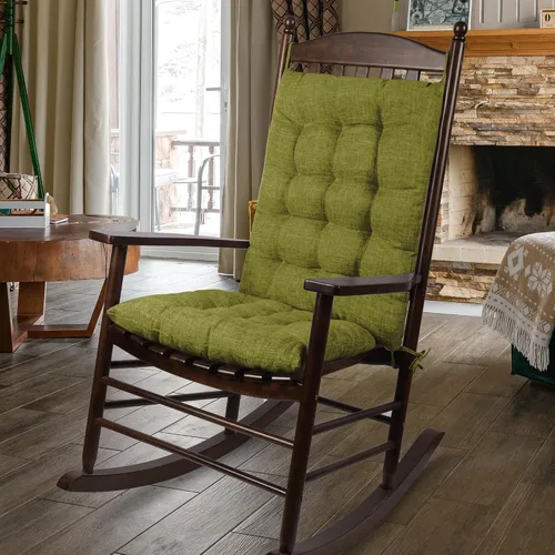 Vista 7 de ELFJOY Cojín extragrande para silla mecedora, de lino grueso, para respaldo y asiento, juego de 2 piezas con lazos