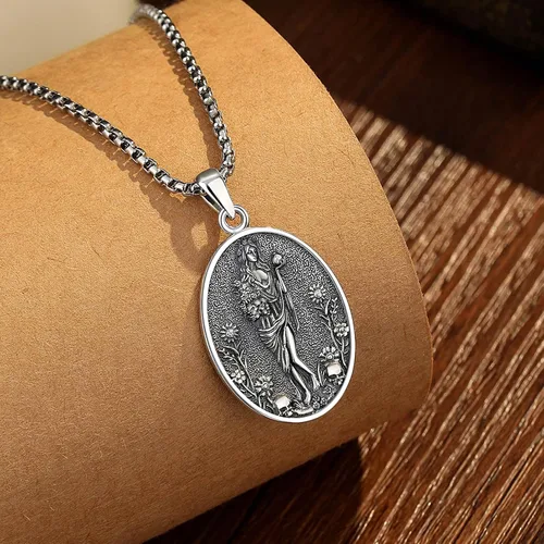 Vista 74 de EUDORA Collar de plata de ley 925 con moneda Hécate, Athena, Perséfono, Nyx, diosa de la luna triple, diosa celta, rueda de Hécate, llave, regalo