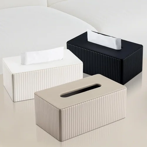 Vista 7 de KINGFOM Funda de caja de pañuelos de cuero sintético PU, soporte rectangular para caja de pañuelos con fondo magnético, dispensador de servilletas