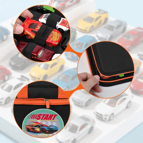 Vista 4 de SAIKA Toy Car Case for Hot Wheels Storage, Holds 96 Cars with Playmat Black