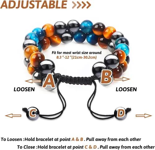 Vista 20 de MIDON - Pulsera de ojo de tigre, pulsera de triple protección para hombres y mujeres, hecha a mano, cuentas de ojo de tigre, hematita y obsidiana