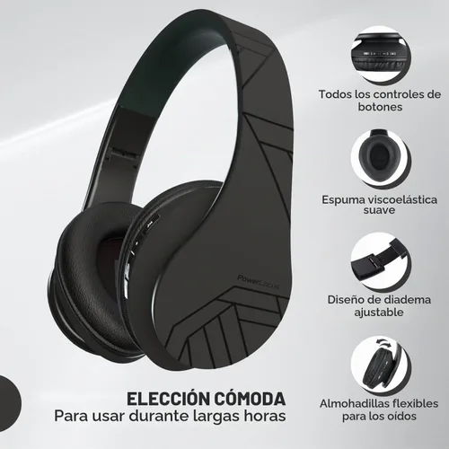Vista 5 de PowerLocus - Audífonos Bluetooth sobre las orejas, auriculares inalámbricos plegables estéreo con cable y sin cable con micrófono incorporado, Micro