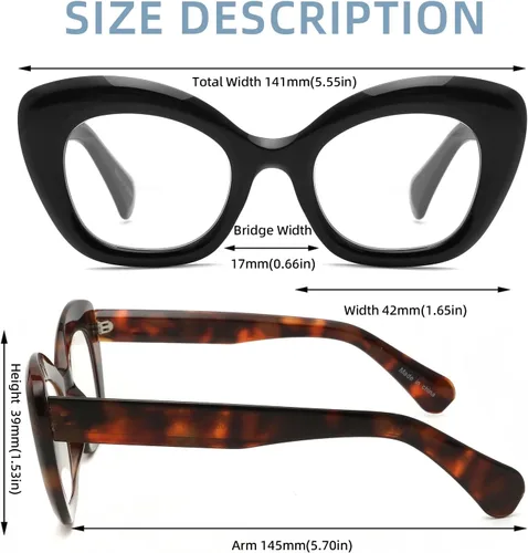 Vista 3 de Gafas de lectura de ojo de gato de gran tamaño para mujer, lentes de bloqueo de luz azul para computadora, estilo retro negro