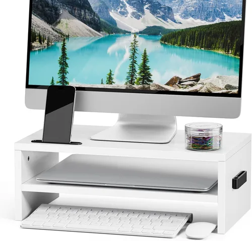 Vista 8 de Marbrasse Soporte elevador para monitor, paquete de 2 soportes para monitor de computadora de 16.5 pulgadas, 2 niveles, soporte de impresora