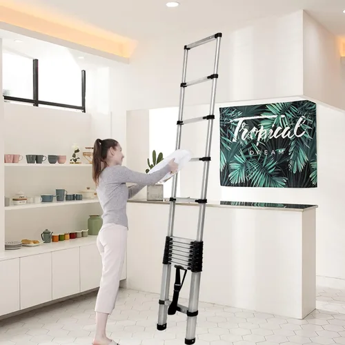 Vista 8 de Escalera telescópica de acero inoxidable - 12.5 pies/3.8m, escalera plegable resistente con pies antideslizantes - capacidad de 330 libras