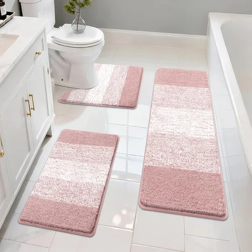 Vista 11 de Pauwer Juego de 3 alfombras de baño antideslizantes y lavables, de microfibra, absorbentes, extra suaves, de secado rápido, tapete de ducha
