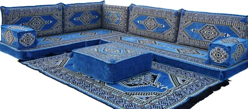 Vista 26 de arabicsofa Juego de asientos Jalsa en forma de L – Majlis árabe hecho a mano con almohadas de respaldo
