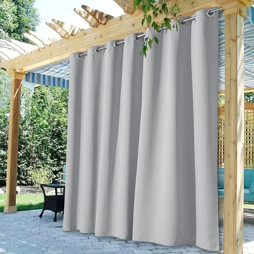 Vista 26 de StangH Cortinas para exteriores beige impermeables, tela gruesa, bloqueo de luz, cortinas opacas para patio con ojales en la parte superior