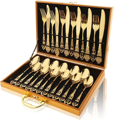 Vista 10 de Juego de 6 cucharas de café y té, mini cuchara dorada de acero inoxidable 6 cucharaditas