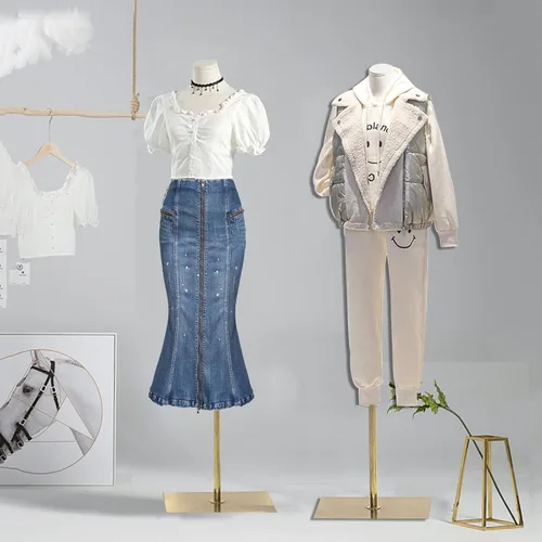 Vista 3 de Maniquí femenino con forma de torso para vestido, altura ajustable de 47" a 83", maniquí de exhibición con soporte de metal, manequí retro