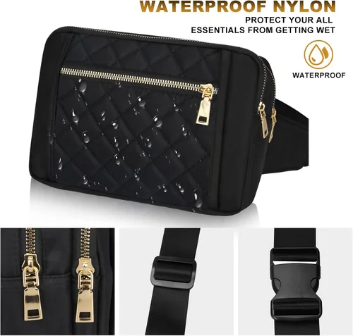 Vista 2 de Lindas Riñoneras Grandes para Mujer Bolso de Cintura Cruzado de Nylon Riñonera de Moda Diseñador Riñonera de Entrenamiento Senderismo Riñonera