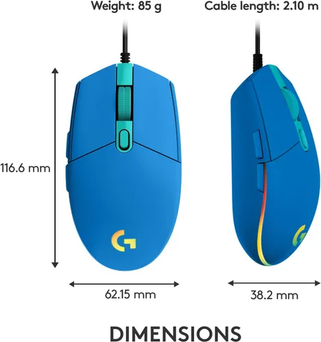 Vista 8 de Logitech G203 RGB - Mouse cableado para videojuegos
