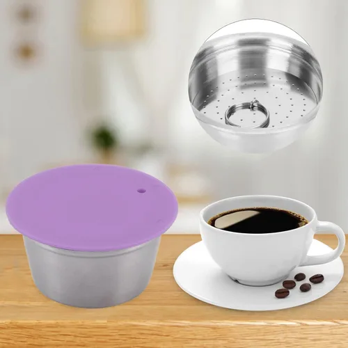 Vista 4 de Cápsulas de café reutilizables, cápsulas de café de repuesto de acero inoxidable, juego de tazas de filtro de café reutilizables con cubierta