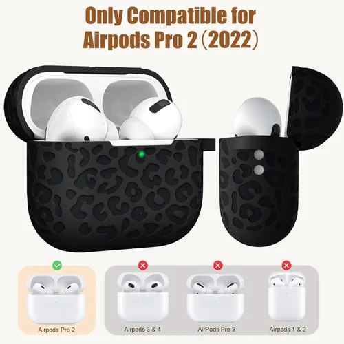 Vista 6 de Funda compatible con AirPods Pro 2 con grabado de leopardo APPro2-Negro