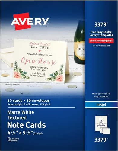 Vista 10 de Avery Tarjetas de notas imprimibles con sobres, 4.25 x 5.5 pulgadas, blanco texturizado, 50 tarjetas de notas en blanco para impresoras de inyección