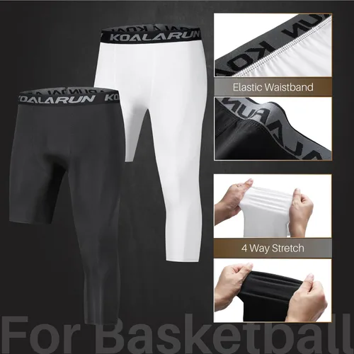 Vista 4 de Mallas de compresión de una pierna para baloncesto para hombre, 3/4, capri deportivos, pantalones de entrenamiento atlético, capas base