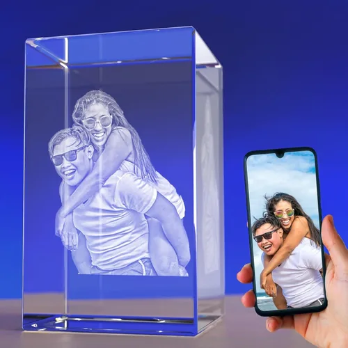 Vista 9 de Crystal Clear Memories Foto de cristal 3D, personalizada con tu propia foto para mamá, papá, hombres, mujeres, imagen grabada con láser 3D, grabado