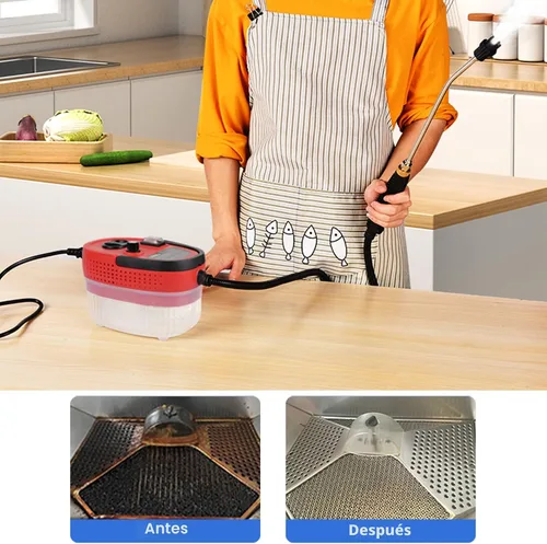 Vista 4 de Limpiador de Vapor de Mano Portátil Limpiador de Vapor de Alta Presión con 3 Cepillos y 1 Raspador de Vidrio Genera Rápidamente Vapor de Alta