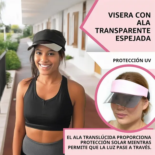 Vista 3 de Funky Junque Viseras solares para mujer, protección UV, ala holográfica, UPF 50, ajustable, golf, tenis, pickleball playa, verano Negro