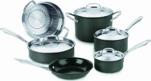 Vista 5 de Sartén antiadherente con tapa Cuisinart GreenGourmet, anodizado durable, Parrilla cuadrada, Negro