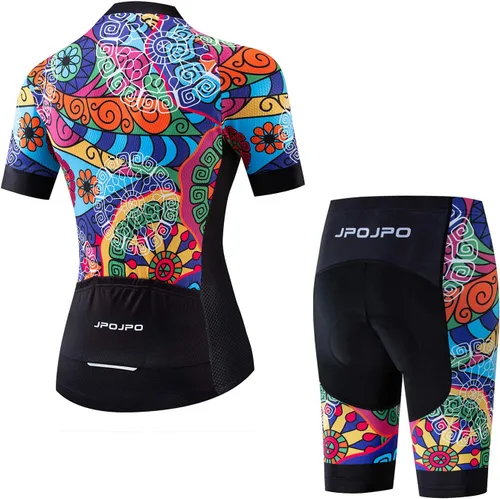 Vista 26 de Camiseta de ciclismo para mujer + pantalones cortos acolchados de manga corta para ciclismo, ropa de bicicleta