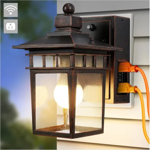 Vista 23 de Luces de Porche Exteriores con Sensor de Movimiento con Toma GFCI, 3 Modos de Luminaria Exterior del Anochecer al Amanecer, Luminaria de Iluminación