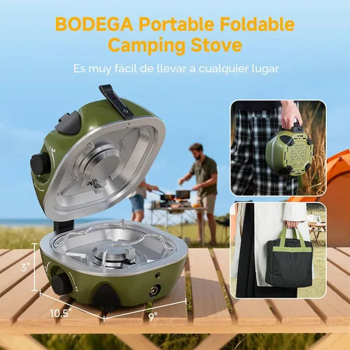 Vista 3 de BODEGA Estufa de Campamento de 2 Quemadores, Estufa de Campamento de Propano Plegable de 20000 BTU con Quemadores Ajustables, Estufas de Gas Dobles