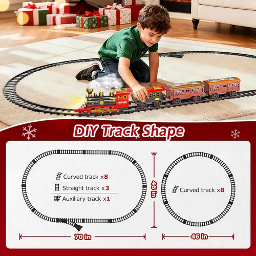 Vista 7 de Juego de tren eléctrico para niños, juguetes de tren de Navidad con humo, luz y sonido, pistas de tren de construcción de bricolaje debajo del árbol