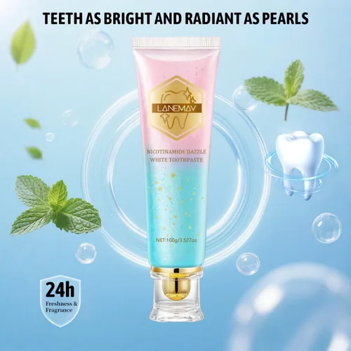 Vista 6 de Pasta dental blanqueadora de niacinamida para adultos con dientes sensibles, protección de esmalte, aliento fresco las 24 horas, blanquea suavemente
