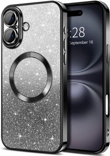 Vista 73 de Hython Funda para iPhone 13 Pro transparente con purpurina magnética [compatible con MagSafe] Protector completo de lente de cámara delgado