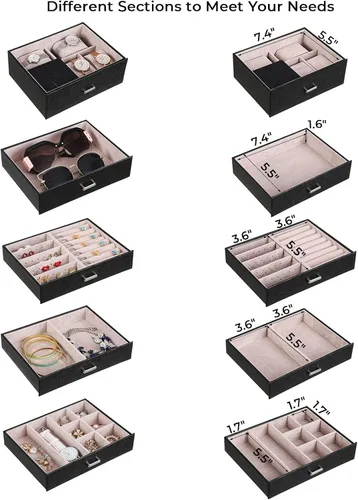 Vista 3 de ANWBROAD Caja de joyería grande de 6 niveles, organizador de joyas con cerradura de espejo, caja de joyería para niñas, aretes, anillos, collares