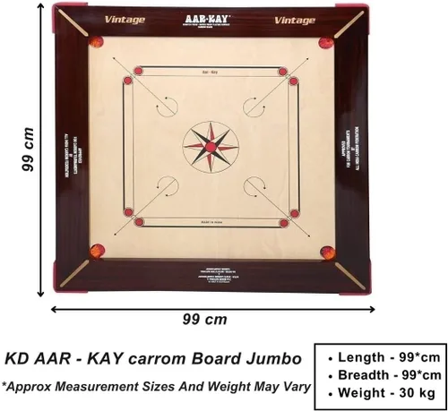 Vista 2 de Tablero AAR-Kay Carrom de madera contrachapada vintage aprobada por la Federación Carrom de India y la Federación Internacional Carrom
